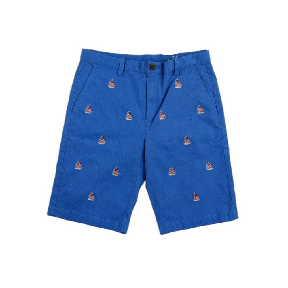 Vineyard Vines Shorts Boys Size 16 Blue Embroidered Flag Sailboat
